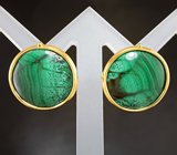 Крупные золотые серьги с уральским малахитом 28,88 карата 