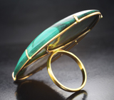Золотое кольцо с огромным контрастным кабошоном уральского малахита 156,5 карата
