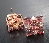 Замечательные серебряные серьги с родолитами и кварцем