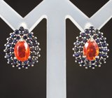 Великолепные серебряные серьги с ограненными опалами и синими сапфирами