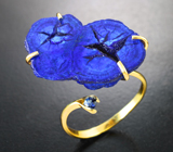 Золотое кольцо с крупным пронзительно-синим азуритом 23 карата и синим сапфиром Золото