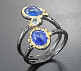 Серебряное кольцо с синими сапфирами и голубым топазом Серебро 925