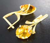 Золотые серьги с яркими насыщенными гелиодорами 6,8 карата, желтыми сапфирами и бриллиантами Золото
