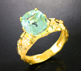 Золотое кольцо с редкого цвета «неоновым» турмалином 3,7 карата и бриллиантами Золото