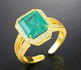 Классическое разъемное золотое кольцо с насыщенным уральским изумрудом 3,65 карата и 70 бриллиантами Золото