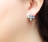 Эффектные серебряные серьги с кристаллическими эфиопскими опалами и синими сапфирами Серебро 925