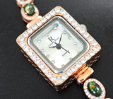 Часы с браслетом из позолоченного серебра и кристаллическими черными опалами