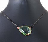 Серебряное колье с флюоритом 21,23 карата, разноцветными турмалинами, диопсидами и перидотами