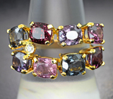 Золотое кольцо с россыпью разноцветных шпинелей 7,73 карата и бриллиантом Золото