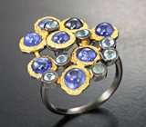Серебряное кольцо с танзанитами и голубыми топазами