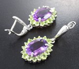 Серебряные серьги с аметистами 8,94 карата и перидотами Серебро 925