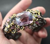 Серебряный браслет с аметрином 46,39 карата, резными турмалинами, танзанитами и синим сапфиром