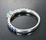 Серебряное кольцо c кристаллическим эфиопским опалом и синими сапфирами Серебро 925