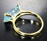 Золотое кольцо с насыщенным забайкальским аквамарином 3,93 карата Золото