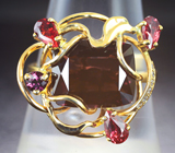 Золотое кольцо с рубеллитом турмалином 4,36 карата, чистейшими красными сапфирами и бриллиантами Золото