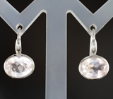 Стильные серебряные серьги с розовым кварцем Серебро 925