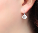 Стильные серебряные серьги с розовым кварцем Серебро 925