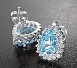 Крупные серебряные пусеты с ярко-голубыми топазами