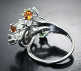 Оригинальное серебряное кольцо с жемчужиной и разноцветными турмалинами