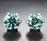 Пусеты с голубовато-зелеными муассанитами 2,81 карата Серебро 925