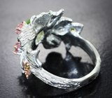 Серебряное кольцо с перидотом и розовыми турмалинами Серебро 925