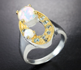 Серебряное кольцо с кристаллическими эфиопскими опалами и голубыми топазами Серебро 925