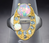 Серебряное кольцо с кристаллическими эфиопскими опалами и голубыми топазами Серебро 925