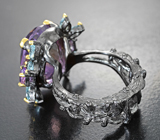 Серебряное кольцо с аметрином 17,91 карата, голубыми топазами и аметистами