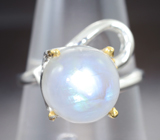 Серебряное кольцо с лунным камнем 4,39 карата и голубым топазом Серебро 925