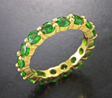 Яркое серебряное кольцо с диопсидами Серебро 925