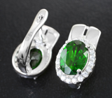Стильные серебряные серьги с диопсидами и бесцветными топазами Серебро 925