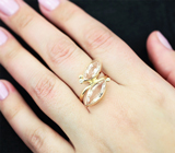 Золотое кольцо с персиковыми морганитами редкой огранки 5,12 карата и лейкосапфирами Золото