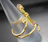 Золотое кольцо с резными арбузными турмалинами 4,81 карата и бриллиантами