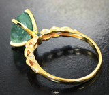 Золотое кольцо с редким медьсодержащим турмалином 3,37 карата, зелеными сапфирами и бриллиантами Золото
