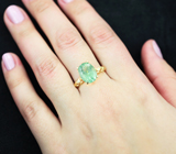 Золотое кольцо с редким медьсодержащим турмалином 3,37 карата, зелеными сапфирами и бриллиантами Золото