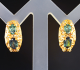 Золотые серьги с уральскими александритами на редкость высоких характеристик 1,56 карата и бриллиантами Золото