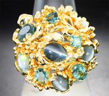 Массивное золотое кольцо с хризобериллами и александритами высочайших характеристик 5,39 карата, бриллиантами Золото