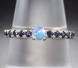 Серебряное кольцо с кристаллическим эфиопским опалом и насыщенно-синими сапфирами Серебро 925