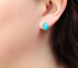 Золотые пусеты с небесно-голубой армянской бирюзой 4,7 карата Золото