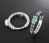 Изящные серебряные серьги с кристаллическими эфиопскими опалами и синими сапфирами Серебро 925