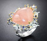 Серебряное кольцо с морганитом 19,35 карата, танзанитами и голубыми топазами