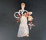 Серебряные серьги с резным розовым кварцем и альмандинами гранатами