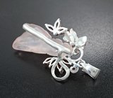 Серебряные серьги с резным розовым кварцем и альмандинами гранатами Серебро 925