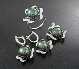 Серебряный комплект с цветным жемчугом Серебро 925