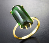 Золотое кольцо с крупным насыщенным зеленым турмалином 10,77 карата Золото