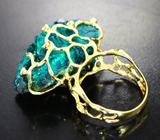 Редкость! Массивное золотое кольцо с крупными сочно-зелеными кристаллами диоптаза 44,67 карата, уральскими изумрудами и бриллиантами Золото