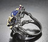 Серебряное кольцо с синими сапфирами, голубыми топазами, гранатами и розовыми турмалинами Серебро 925