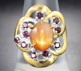 Серебряное кольцо с солнечным камнем и альмандинами гранатами Серебро 925