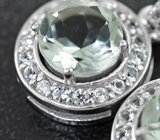 Серебряные серьги с зелеными аметистами и бесцветными топазами