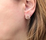 Эффектные серебряные пусеты с розовым кварцем Серебро 925